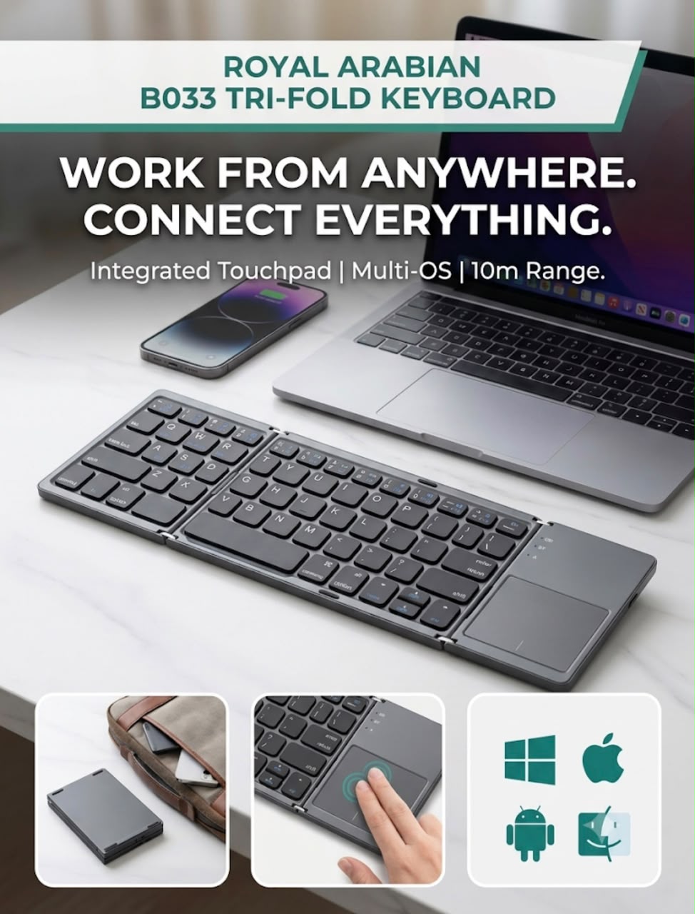 Royal Arabian Ultra slim Trifoldable Portable keyboard.