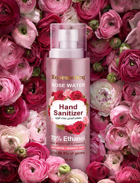 Rosematicq Hand Sanitizer with Rose Water and 70% Ethanol Moisturizer and Vitamin E