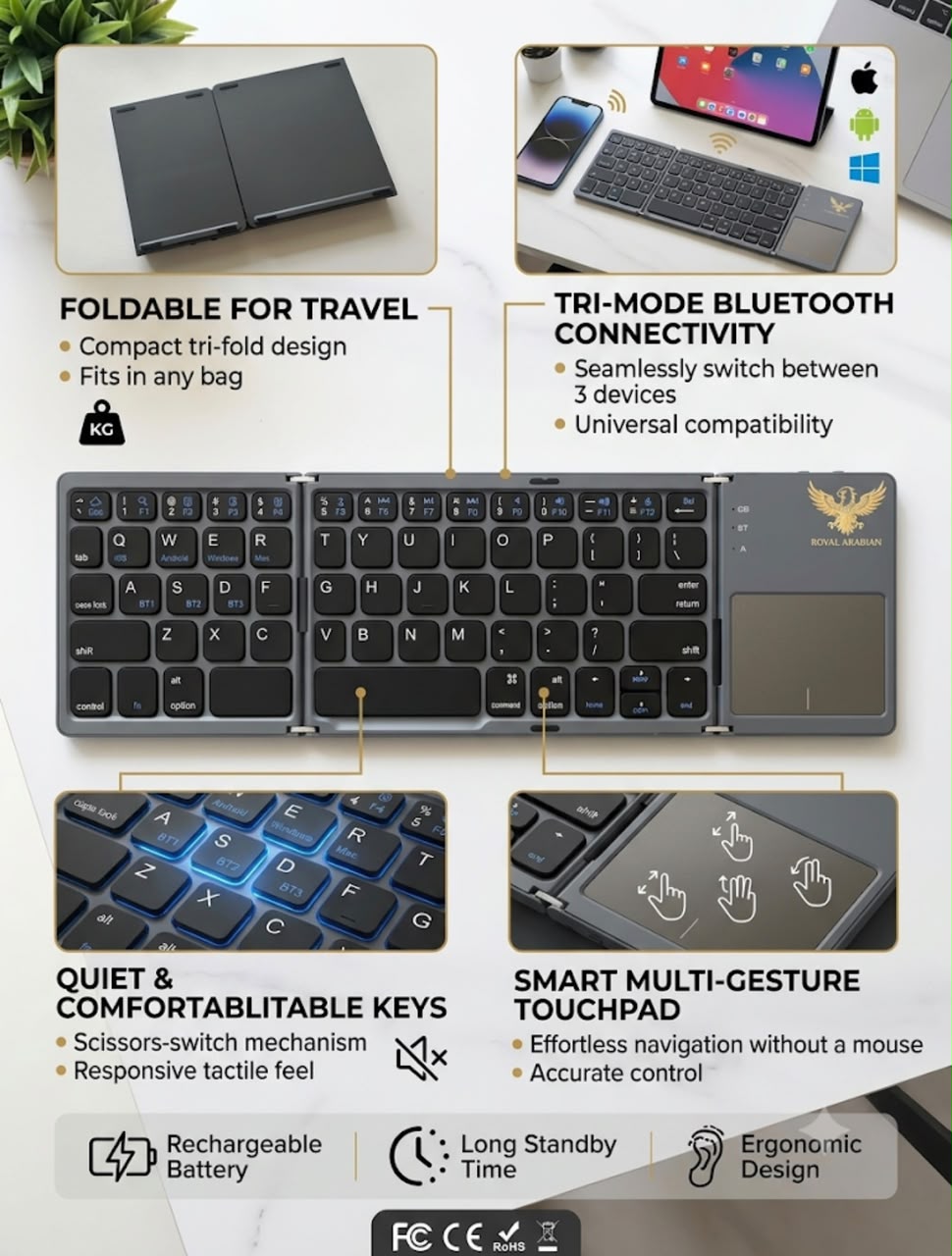Royal Arabian Ultra slim Trifoldable Portable keyboard.