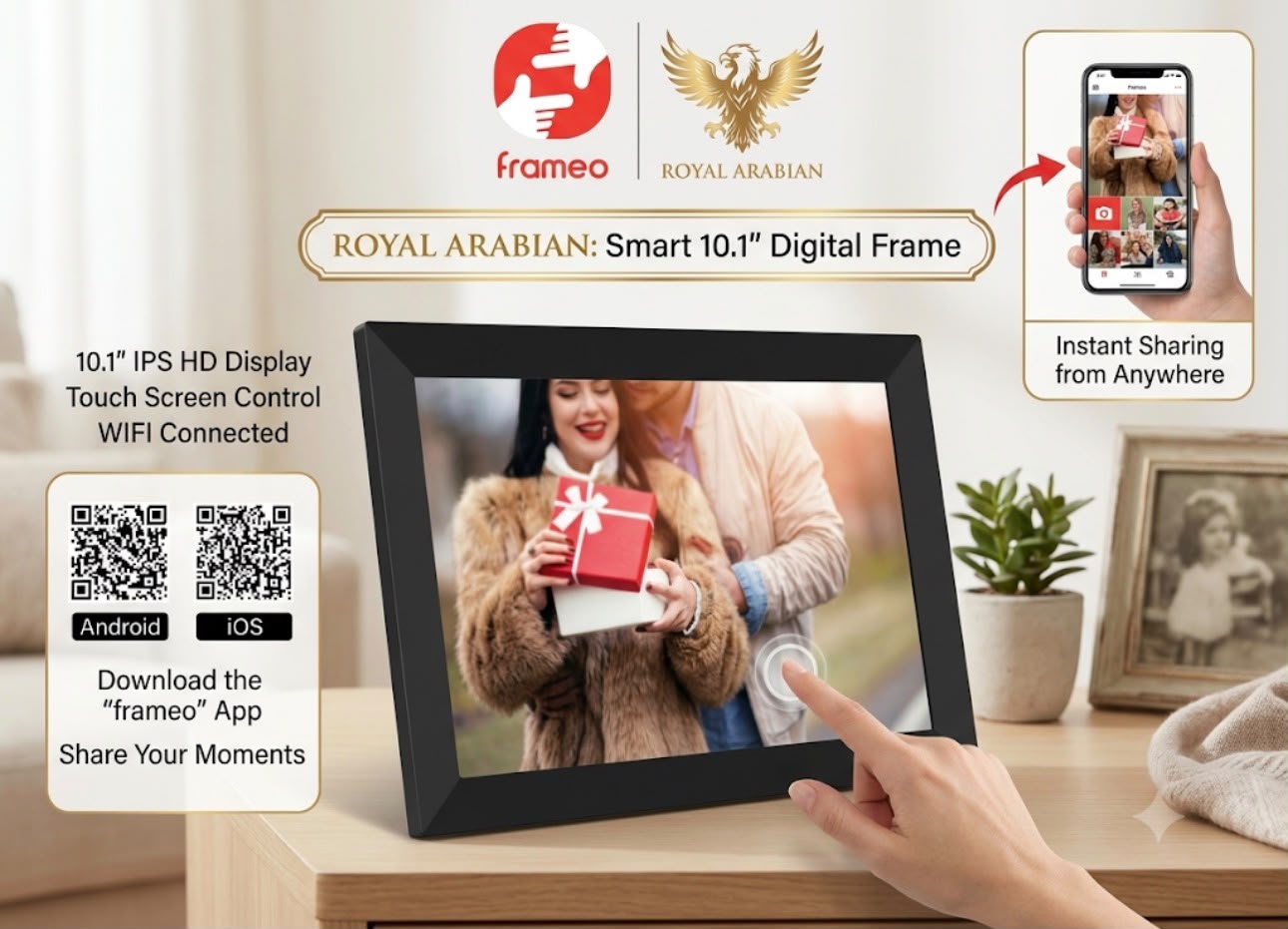 Royal Arabian 10.1" Smart Photo Frame with World Wide Remote Access.